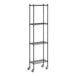 A Regency black metal wire shelving unit on wheels.