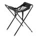 A black assembled infant seat cradle with a foldable metal frame and mesh seating area.