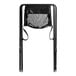 A black assembled infant seat cradle with a mesh storage pocket and foldable metal frame.