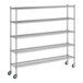 A Regency chrome wire shelving unit with wheels.