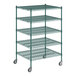 A Regency green wire shelving unit with five shelves.