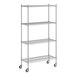 A Regency chrome mobile wire shelving starter kit with 4 shelves and wheels.