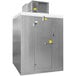 A large grey metal Master-Bilt walk-in freezer with the door open.