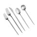 An Acopa Odin stainless steel flatware set with a spoon, fork, and knife.