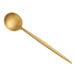 An Acopa Odin gold stainless steel bouillon spoon with a long handle.