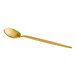 An Acopa Odin gold stainless steel bouillon spoon with a long handle.