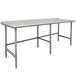 An Advance Tabco stainless steel work table with an open base.