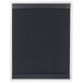 A black rectangular menu board with white top and bottom strips.