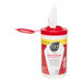 A white container of Sani Professional sanitizing wipes with a red lid and white label.