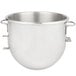 A silver stainless steel Hobart Legacy mixing bowl with two handles.