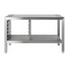 A silver metal support stand with shelves for an Eloma combi oven.