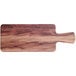 An Acopa walnut faux wood melamine serving board with a handle.