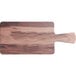 An Acopa walnut faux wood melamine serving board with a handle.