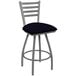 A Holland Bar Stool ladderback counter stool with a gray cushion.