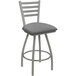 A Holland Bar Stool Jackie Ladderback Swivel Bar Stool with a Folkstone Grey Seat.