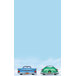 The middle insert of a menu with a blue and green classic car design.