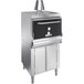 A Mibrasa stainless steel worktop charcoal oven with a black door.