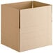 A close-up of a Lavex Kraft cardboard box with a cut out top.