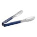 Stainless steel tongs with blue Kool-Touch handles.