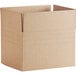 A close-up of a Lavex Kraft cardboard box with a cut out top.