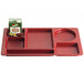 A red Cambro 6 compartment serving tray on a counter.