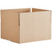 A Lavex kraft cardboard shipping box with a cut out corner on a white background.