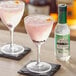 A bottle of Fee Brothers Elderflower Water next to two glasses of pink liquid.