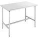 An Advance Tabco stainless steel work table with open metal legs.
