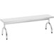 An Advance Tabco stainless steel rectangular bench with legs.