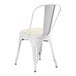 A Lancaster Table & Seating white metal cafe chair with white vinyl cushion.