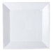 A 14" bright white square porcelain plate with a white border.