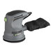 A grey and black Genesis 5" Random Orbit Sander on a counter with a black dust bag attached.