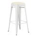 A white Lancaster Table & Seating backless barstool with a white cushion.