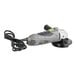A close-up of a grey and black corded Genesis angle grinder.