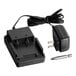 A black Genesis battery charger with two plugs.