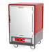 A red Metro C5 heated holding cabinet with a solid door.
