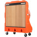 An orange and black Portacool evaporative cooler on wheels.