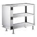 A silver metal ServIt heated shelf with black trim on two shelves.