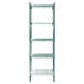 A green Metro Super Erecta wire shelving unit with four shelves.