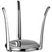 A silver APS metal display stand with long legs and black handles.