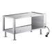 A stainless steel 2-shelf heated table with a plug.