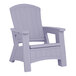 A gray plastic Suncast Adirondack chair with storage.