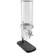 An Abert Cosmo acrylic cereal dispenser with a silver metal base.