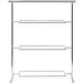 A chrome metal 3-tier serving stand with three shelves.