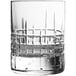 A close up of a Schott Zwiesel Distil Aberdeen rocks glass with a diamond pattern.
