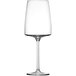 A close-up of a clear Schott Zwiesel Sensa red wine glass with a stem.
