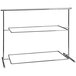 A chrome metal 2-tier serving stand with two shelves.