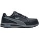 A black Puma men's athletic shoe with grey trim and composite toe.