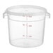 A clear plastic Vigor round food storage container with a translucent lid.