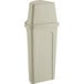 A beige Lavex corner round trash can with a beige push door lid.